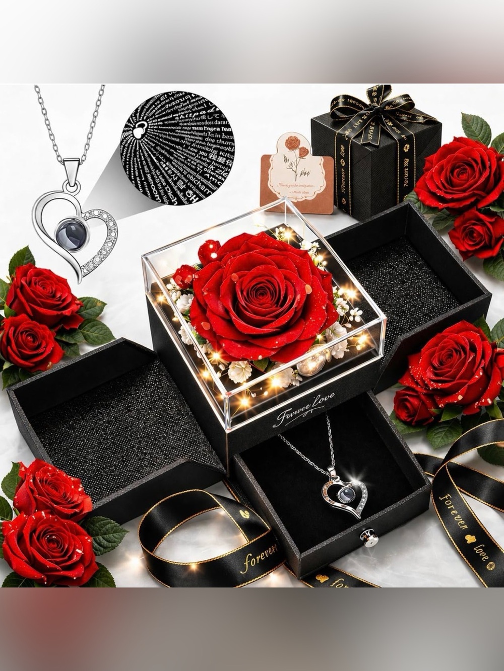 Forever Love Preserved Real Rose with Heart Necklace